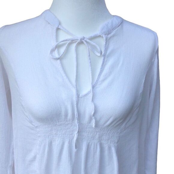 Silver Jeans Co Bell Sleeve Split Neck Raw Hem Peasant Top Women’s Sz Small - Picture 2 of 7